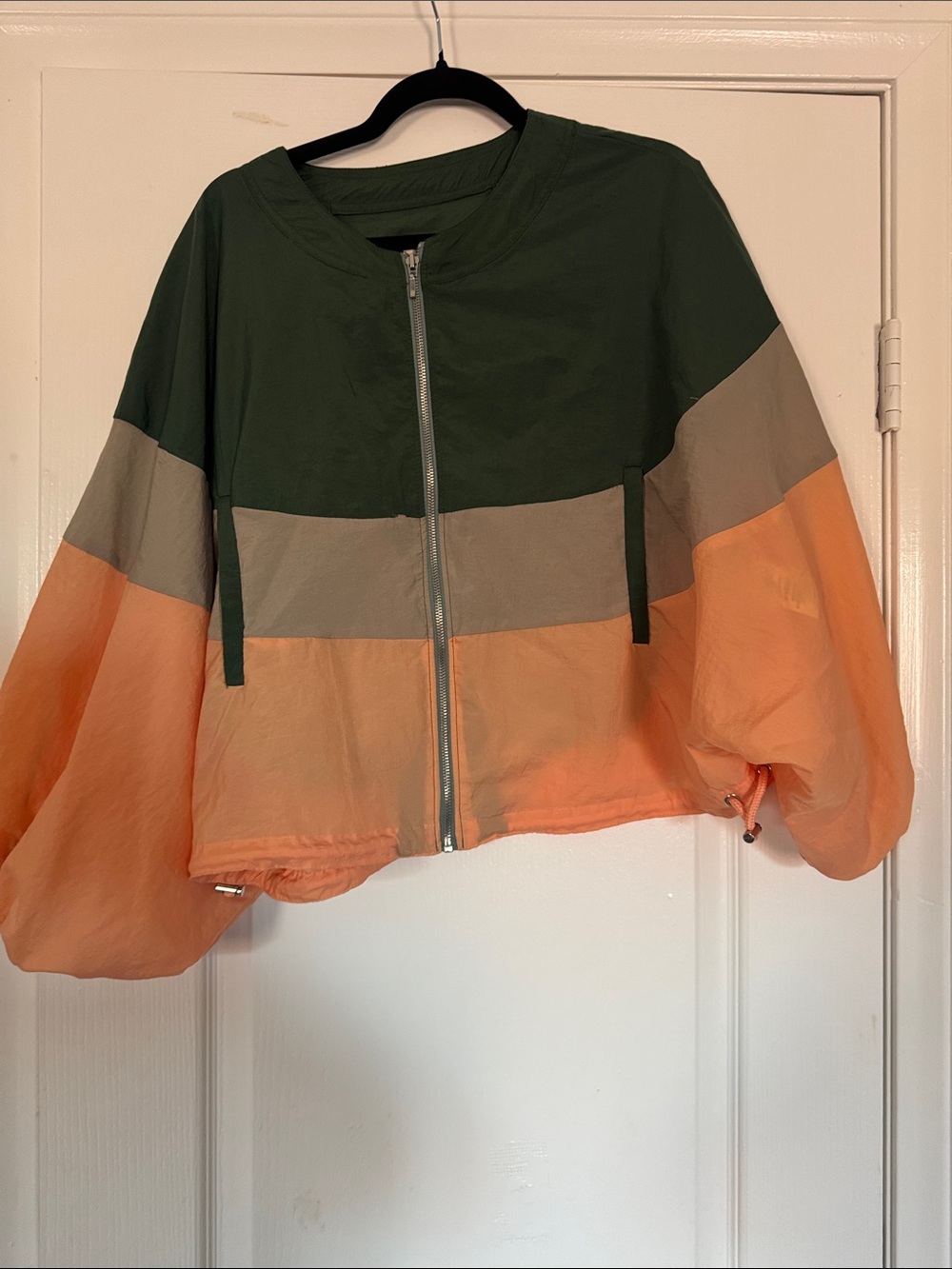 elevenses Olive, Gray & Orange Colorblock Bomber Jacket